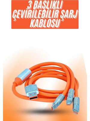 Butik Çoklu Şarj Kablosu USB Type-C Ios Uyumlu 120W Hızlı Şarj Kablosu