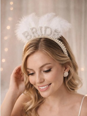 Parti Adresi Bride İncili Tüylü Gelin Tacı Bekarlığa Veda Partisi Tacı 