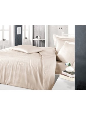 Bigelal Çizgili Saten Nev Takımı Çift Kişilik Cappuccino