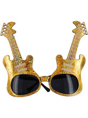 Bigelal Altın Renk Rkn Roll Gitar Şekilli Parti Gözlüğü 15X15 cm