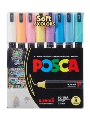 Uni-Ball Posca 0.7Mm Su Bazlı Poster Markör Kalem Soft 8 Renk