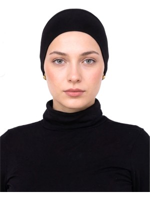 Alivascarf Geçmeli Siyah Bone Önü Dikişsiz Kaymaz Lastikli Kadın Tesettür Pratik Geçme Iç Bone