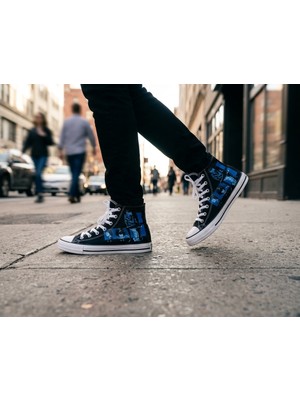 Death Note Temalı Özel Baskılı Siyah Sneaker Bez Ayakkabı - Ryuk, Light Yagami, L Desenli