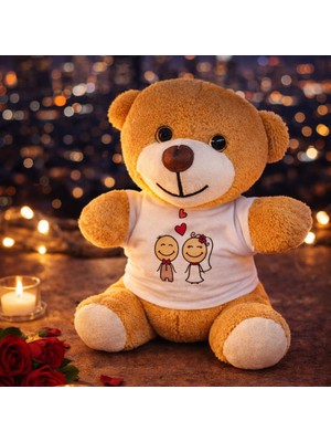 Masa Dostu Sevimli Gelin Damat Tişörtlü Peluş Ayıcık
