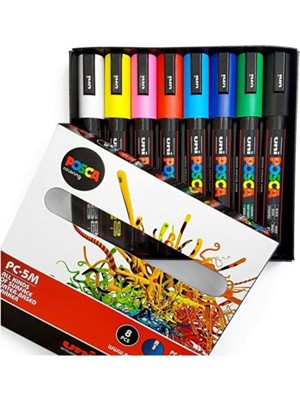 Uni-Ball Posca Su Bazlı Boyama Kalemi 1.8-2.5 Poster Markörü 8 Anarenk Set pc-5m/8c set