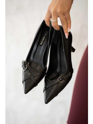 Büşracan Liston Kadın Deri Tokalı Stiletto Siyah