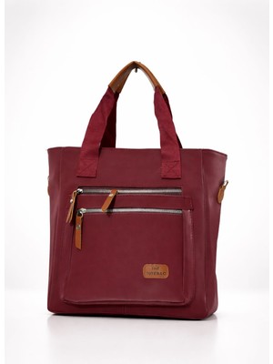 Han Çanta Bordo Kadın Omuz Çantası – Çok Bölmeli Fermuarlı Günlük Tote Bag