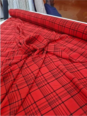 150 En Kırmızı Siyah Çizgiler Pamuk Gömlek Pijama Tunik Hobi Işleri Uygun Kumaş