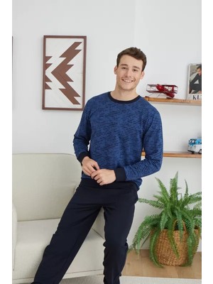 Kly Bisiklet Yaka Pamuk Erkek Pijama Takımı 8036-İNDİGO