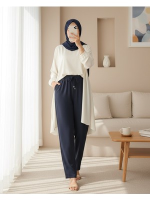 Modamorfo Çift Cepli Beli Lastikli Bağcık Detaylı Pantolon -Laci