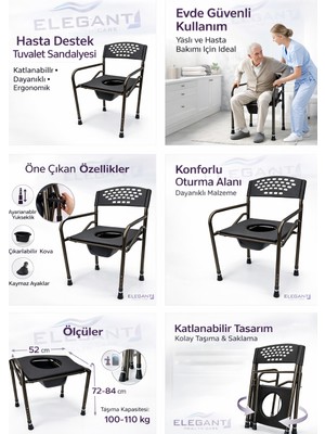 EyluX Shop Döşemeli Hasta Klozet Yükseltici Kamp ve Hasta Klozeti Wc Yükseltici Tuvalet Katlanabilir Taşınan