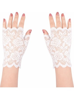 Cansa Beyaz Dantel Parmaksız Kısa Eldiven