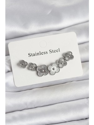 TKÇ Ietaks™ 316L Çelik Gümüş Renk Yonca Küpe Seti