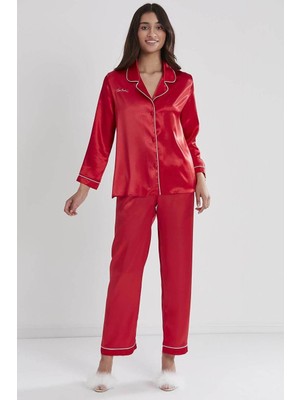 Pierre Cardin Saten Kadın Pijama Takımı 1200 Kırmızı