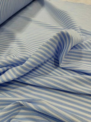 140 En Mavi Beyaz Çizgili Pamuk Gömlek Pantolon Elbise Tişört Yapımına Uygun Kumaş