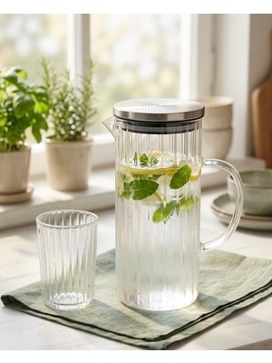 Bienca Borosilikat Cam Sürahi 1500 ml – Çay, Soğuk Içecek & Limonata Karafı, Kapaklı Isıya Dayanıklı Estetik Sürahi