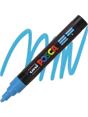 Uni-Ball Markör Boyama Kalemi Posca Su Bazlı Poster 1.8-2.5 Mm Açık Mavi Pc-5M (6 Lı Paket)
