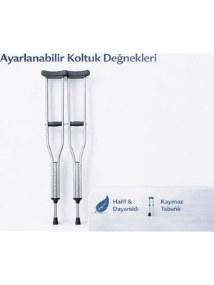 Belirtilmemiş Ayarlanabilir Koltuk Değneği Çift (2 Adet) Alüminyum Hafif Hasta Yürüme Desteği Kaymaz Tabanlı Ergonomik Koltuk Altı Değnek