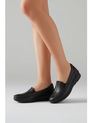 Forelli Amelıa-H 48002 Siyah Cilt Deri Kadın Günlük Kullanım Comfort  Ayakkabı