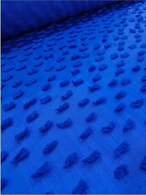 Saks Mavi 3D Ponponlu Şifon Viskon Kumaş – Kabartmalı Desenli, Hafif ve Şık Tasarım Kumaş (1.40 En)