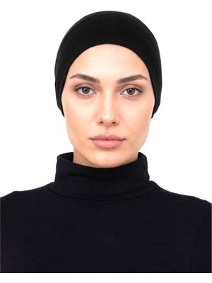 Alivascarf Pratik Boru Bone Siyah Geçmeli - Kaymaz Önü Dikişsiz Kadın Tesettür Hazır Iç Bone