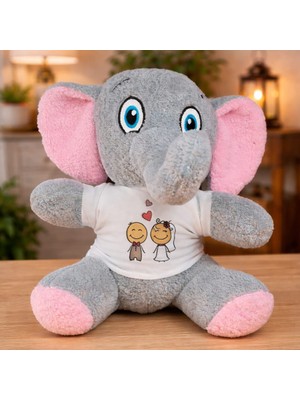 Gelin Damat Tasarım Tişörtlü Sevimli Peluş Fil Nemere