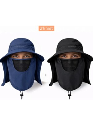 Mustran 2'li Set Uv Korumalı Sök Tak Maskeli Unisex Enseli Yazlık Güneş Şapkası Outdoor Balıkçı Tarla