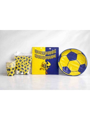 Moda Sarı Lacivert Konsept Doğum Günü Banner Karton Tabak Bardak Mısır Kutusu 4lü Set