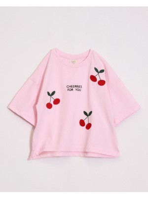 Ozzy Kids Kız Çocuk Kiraz Nakışlı Tişört