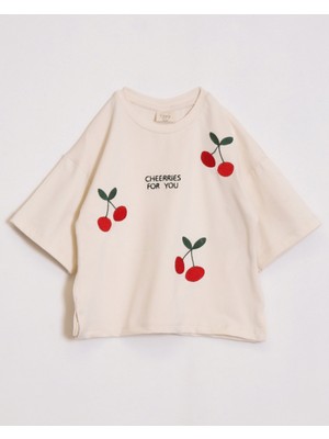 Ozzy Kids Kız Çocuk Kiraz Nakışlı Tişört