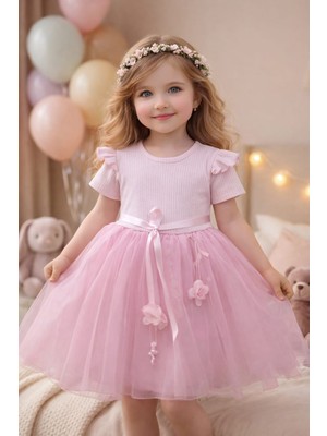 Lina Baby Bloomm Kısa Kollu Kız Bebek Elbise Tül Etekli Fiyonklu Şık Model