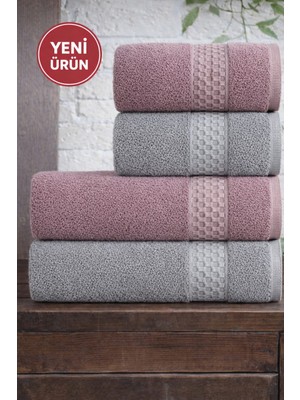 Mela Home Petek 4'lü Banyo Havlu Seti Hamam Takımı- El ve Yüz Havlusu- Çeyiz - Hediyelik 100% Pamuk