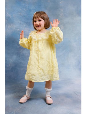 Perendi Kız Çocuk Bebe Yaka Çiçek Işlemeli Brode Elbise – Penye Pamuk Astarlı