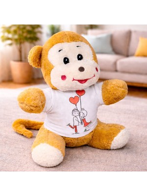 Zenvia Mutlu Aşıklar Tasarım Tişörtlü Sevimli Peluş Maymun ZNV-TTT3245