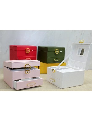 Cansa 16X16 cm Deri Kaplamalı Makyaj ve Takı Kutusu