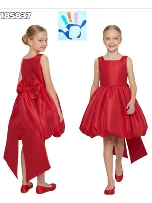 Lina Baby Bloomm Kırmızı Kız Çocuk Abiye Elbise Saten Kabarık Etekli Arkası Fiyonklu Prenses Model