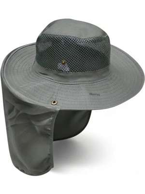 Mustran Yazlık Güneş Şapkası Uv Korumalı Fileli Safari Outdoor Balıkçı Şapkası Ense Korumalı Unisex–haki Gri