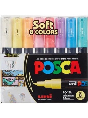 Uni-Ball Markör Boyama Kalemi Posca Su Bazlı Poster 0.7 Mm Softrenk 8 Renk PC-1M/8C SC Set