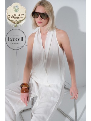 Maule Keten Lyocell Kolsuz Anvelop V Yaka Dokuma  Kadın Bluz @karen