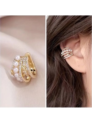 Blue Cat Bijouterie Yıldız Inci Kulak Klipsi Küpe