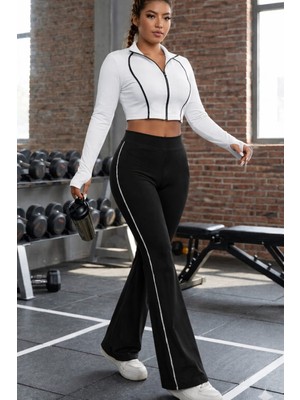 Sea Queen Kadın Siyah Ispanyol Paça Dalgıç Kumaş  Yüksek Bel Toparlayıcı Tayt Pantolon