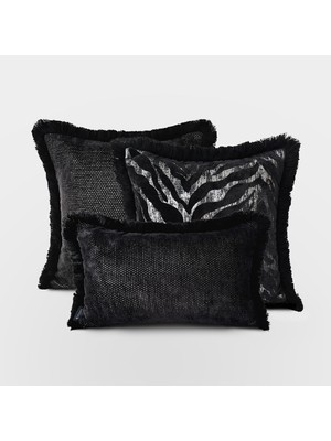 Lidoma Home "noir Zebra" Püsküllü Kırlent Kılıfı Seti - Gümüş