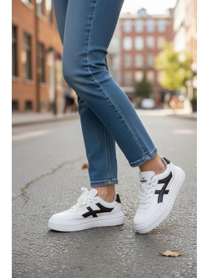 In Step Meengi Unisex Beyaz Siyah Detaylı Günlük Spor Ayakkabı - Sneaker