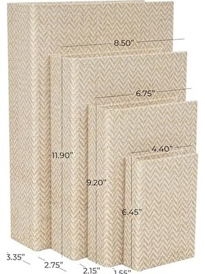 SÜS Deco 79 Kumaş Dekoratif Kutu Chevron Desenli Sahte Kitap Saklama Kitabı Şekilli Kutular Krem Vurgulu, 4'lü Dekoratif Hatıra Kutusu Seti 38,1 Cm, 30,4 Cm, 9 Cm, 15,2 cm Y, Bej
