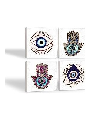 SÜS Nazar, Fatma Ana Eli  Taş Bardak Altlığı Seti - 4 Parça - Dekoratif, Rustik Mutfak Aksesuarı, 10X10 Cm, Kaydırmaz Tabanlı, Şık ve Dayanıklı SC402