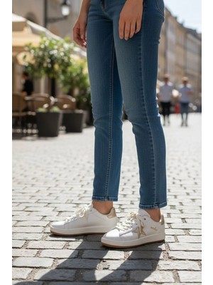 In Step Seeyli Kadın Bej Altın Yıldız Detaylı Günlük Spor Ayakkabı - Sneaker