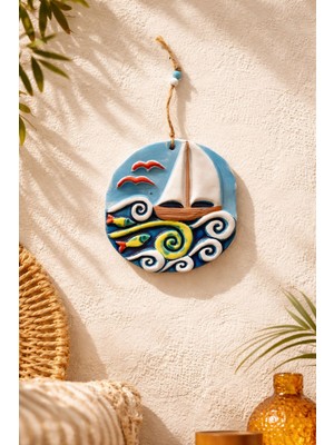 Marena Home El Yapımı Seramik Duvar Süsü – Deniz Temalı Dekoratif Askılı Duvar Panosu 16 cm | Bohem Yazlık Balkon & Ev Dekoru