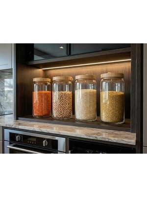 SÜS Bambu Kapaklı Hava Geçirmez Cam Kavanoz, Vakumlu Mutfak Saklama Kabı, Cam Bakliyat, Makarna, Kuruyemiş, Erzak Kavanozu (1 Adet, 1200 Ml)