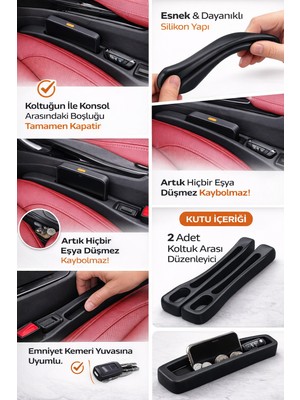 Bayırtech Esnek Telefon Cüzdan Anahtar Para Düşme Engelleyici Araç Koltuk Arası Düzenleyici Siyah