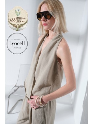 Maule Keten Lyocell Kolsuz Anvelop V Yaka Dokuma  Kadın Bluz @karen